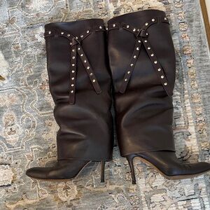 Valentino Black Leather Studded Heeled Boots